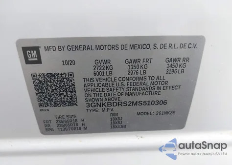 2021 Chevrolet Blazer Fwd 3Lt из США, поврежденный, VIN 3GNKBDRS2MS510306